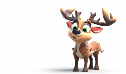 A 3D Artwork Featuring a Cheerful Young Reindeer with an Infectious Playfulness, Perfect for Holiday-Related Content