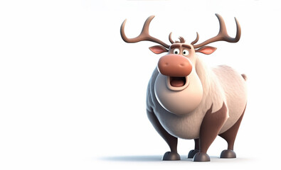 3D illustration of a curious reindeer with large antlers, looking directly at the viewer. Ideal for winter holiday themes, representing the charm and magic of the festive season.