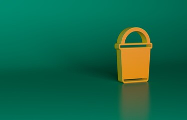 Orange Bucket icon isolated on green background. Minimalism concept. 3D render illustration