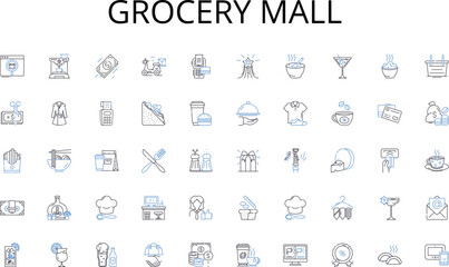 Grocery mall line icons collection. Education, Adolescence, Diversity, Friendship, Responsibility, Development, Academics vector and linear illustration. Extracurricular,Peer pressure,Independence