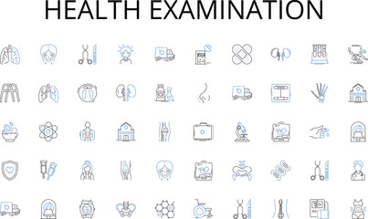 Health examination line icons collection. Cryptocurrency, Blockchain, Mobile payments, Fintech, Peer-to-peer lending, Robo-advisory, Digital wallets vector and linear illustration. Crowdfunding
