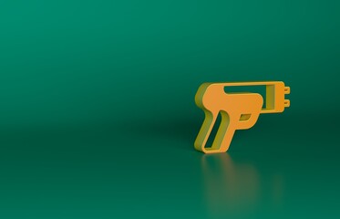 Orange Police electric shocker icon isolated on green background. Shocker for protection. Taser is an electric weapon. Minimalism concept. 3D render illustration