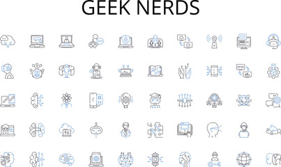 Geek nerds line icons collection. Job, Career, Employment, Labor, Profession, Trade, Business vector and linear illustration. Occupation,vocation,Workplace outline signs set