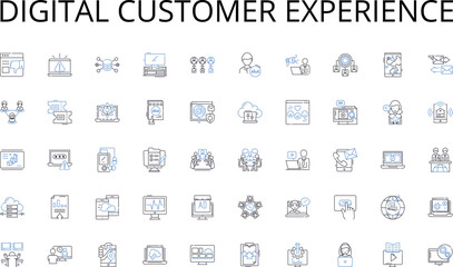 Digital customer experience line icons collection. Expedition, Trekking, Safari, Kayaking, Rafting, Climbing, Biking vector and linear illustration. Hiking,Zip-lining,Surfing outline signs set