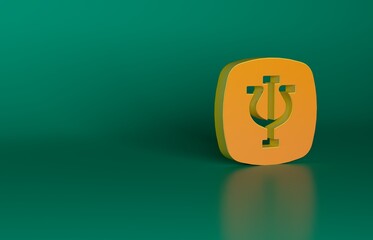 Orange Psychology icon isolated on green background. Psi symbol. Mental health concept, psychoanalysis analysis and psychotherapy. Minimalism concept. 3D render illustration
