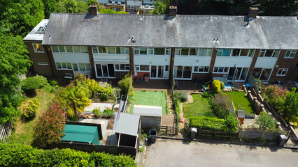 Side by side houses and garden view