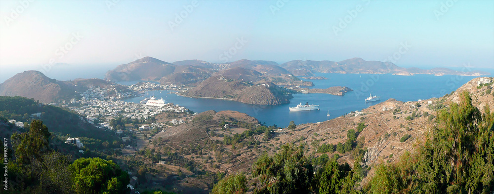 Sticker Panoramic of the island of Patmos, Greece