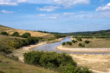  Low level water in Cuckmere river, East Sussex, England, in summer 2022 during a drought © veronique