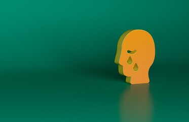 Orange Man graves funeral sorrow icon isolated on green background. The emotion of grief, sadness, sorrow, death. Minimalism concept. 3D render illustration