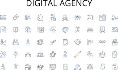 Digital Agency line icons collection. Sightseeing, Adventure, Culture, Hospitality, Landmarks, Relaxation, Activities vector and linear illustration. Nature,Cuisine,Beaches outline signs set