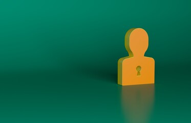 Orange Solution to the problem in psychology icon isolated on green background. Key. Therapy for mental health. Minimalism concept. 3D render illustration