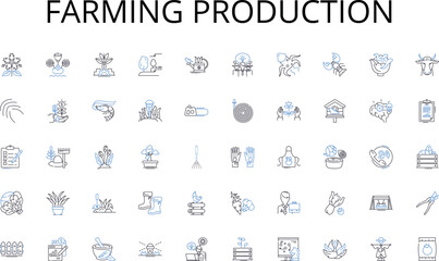 Farming production line icons collection. Ambition, Success, Passion, Purpose, Calling, Drive, Achievement vector and linear illustration. Commitment,Dedication,Motivation outline signs set