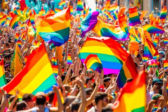 Vibrant Celebration of Love Lesbian Pride Month Flag Waving in the Wind Generated AI