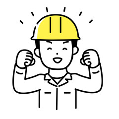 Obraz premium かわいい人物のイラストシリーズ _ 男性の作業員 _ ガッツポーズ 