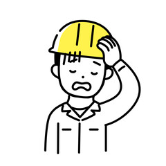 かわいい人物のイラストシリーズ _ 男性の作業員 _ 疲れた　