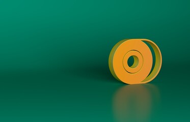 Orange Skateboard wheel icon isolated on green background. Skate wheel. Minimalism concept. 3D render illustration
