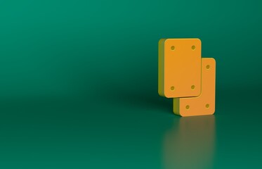 Orange Knee pads icon isolated on green background. Extreme sport. Skateboarding, bicycle, roller skating protective gear. Minimalism concept. 3D render illustration