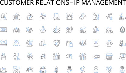 Customer relationship management line icons collection. Smartph, Laptop, Tablet, Smartwatch, Headphs, Speaker, Camera vector and linear illustration. Dr,Gaming,Virtual outline signs set