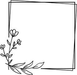 Simple square floral frame border with a corner of hand drawn plants for a wedding or engagement or greeting card