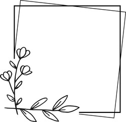 Simple square floral frame border with a corner of hand drawn plants for a wedding or engagement or greeting card