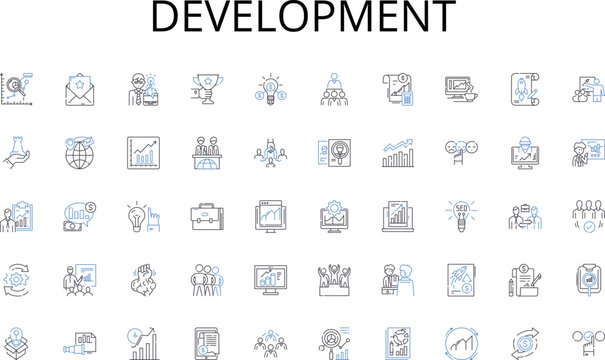 Development line icons collection. Writing, Painting, Coding, Gardening, Sewing, Knitting, Cooking vector and linear illustration. Reading,Exercising,Meditating outline signs set