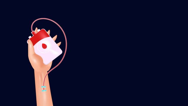 Blood Donor Day, 3d vector animation of giving blood to save lives, hands donating blood