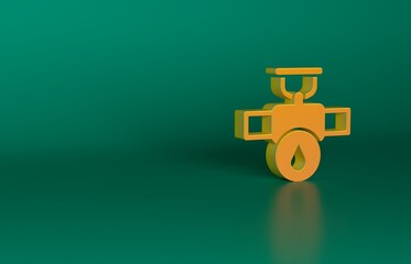 Orange Industry metallic pipe and valve icon isolated on green background. Minimalism concept. 3D render illustration