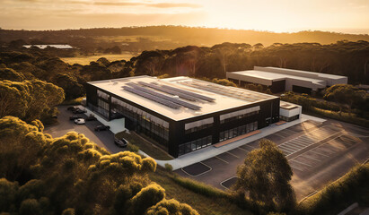 commercial building with solar panels on roof