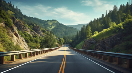 a highway to beautiful summer forest mountain