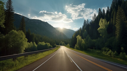 Fototapeta premium main road to beautiful summer forest mountain