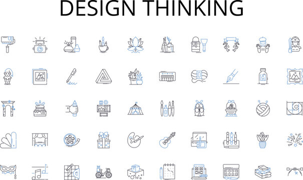 Design thinking line icons collection. Algorithm, Artificial Intelligence, Big Data, Coding, Compiler, Cybersecurity, Data Mining vector and linear illustration. Database,Debugging,Encryption outline