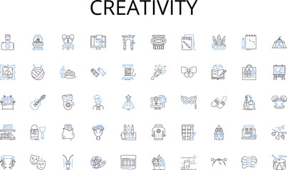 Creativity line icons collection. Literature, Scrolls, Manuscript, Knowledge, Volume, Reference, Reading vector and linear illustration. Classics,Pages,Textbook outline signs set