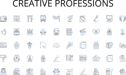 Creative professions line icons collection. Microcontroller , FPGA, Semiconductor, Transistor, Circuit, Analog, Digital vector and linear illustration. Logic,Integrated,PCB outline signs set