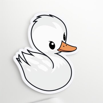 A cute chibi Mute Swan sticker with a white background, radiating adorable and lovable vibes. The chibi Mute Swan is depicted in a small and super deformed style, cute duck sticker, Generative AI