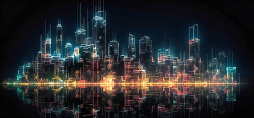 computer graphics city digital lighting at night