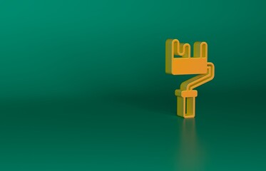 Orange Paint roller brush icon isolated on green background. Minimalism concept. 3D render illustration