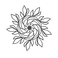 Isolated floral pattern. Black and white vector illustration for coloring book. Also suitable for logo design.