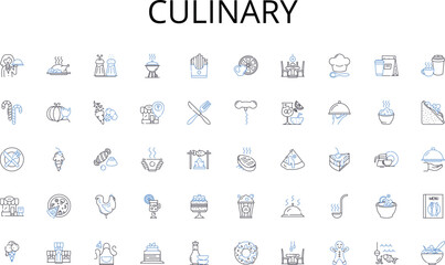 Culinary line icons collection. Immersion, Simulation, Interactivity, D, Gaming, Adventure, Experience vector and linear illustration. Fantasy,Technology,Mind-blowing outline signs set