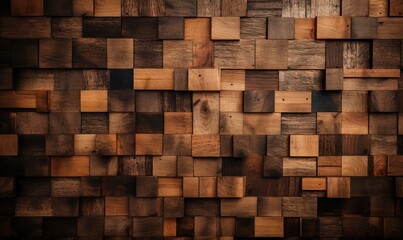  a wooden wall made up of squares of different sizes and colors.  generative ai