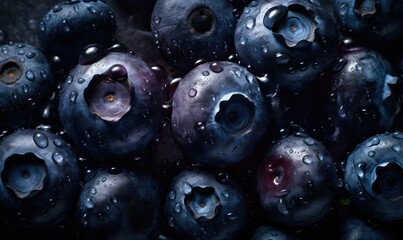  a bunch of blueberries with water droplets on them are shown.  generative ai