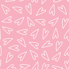 Seamless pattern with hearts. Cute love theme doodle texture. Line objects. Hand drawn vector background for wrapping paper, textile, print, apparel, fabric, wallpaper, card, gift, packaging.