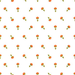 Blooming tulips seamless vector pattern. Simple scandi floral design. Cute hand drawn small flowers background for print, wrapping paper, textile, fabric, wallpaper, gift, card, packaging, apparel.