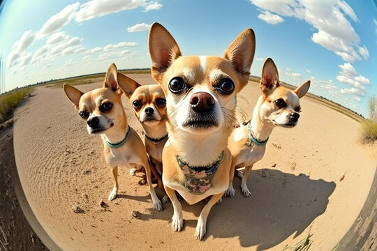 selfie of a group of dogs. Generative AI.