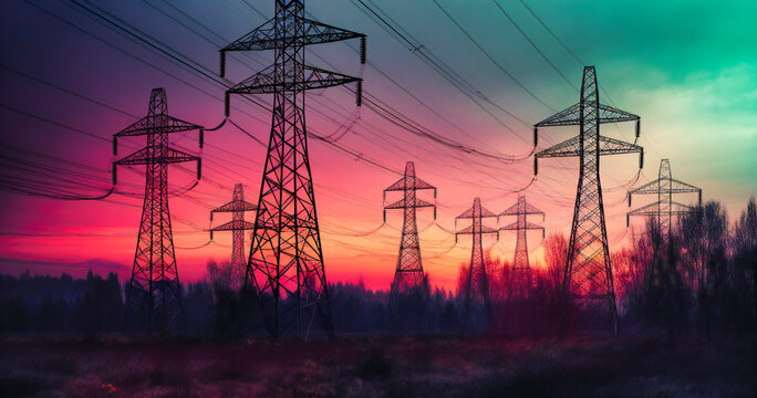 an image is shown of a group of electricity pylons