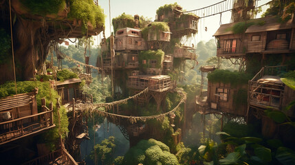 Naklejka na ściany i meble A biological environment friendly cityscape consisting of many treehouses