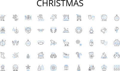Christmas line icons collection. Advocacy, Empowerment, Volunteerism, Engagement, Philanthropy, Outreach, Collaboration vector and linear illustration. Responsibility,Altruism,Community outline signs