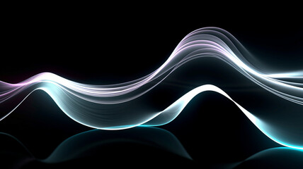カラフルなライトペインティング写真。黒の背景に鮮やかなレインボーの波　Generative AI
