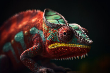 Animal and nature concept. Colorful and beautiful chameleon close-up portrait. Generative AI