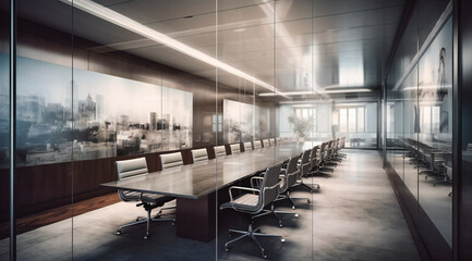 a modern glass walled conference room