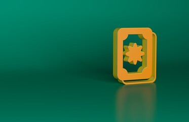 Orange Tarot cards icon isolated on green background. Magic occult set of tarot cards. Minimalism concept. 3D render illustration